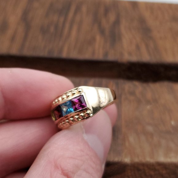 Size 6 Gold Over 925 Sterling Silver Peridot Garnet Citrine Amethyst Topaz Ring - Picture 6 of 10